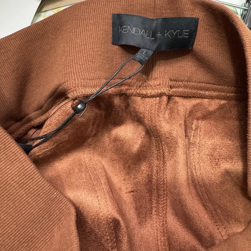 Kendall + Kylie Faux Leather Jogger Pants L Brown NWT Y2K Streetwear Luxe City - Picture 7 of 11